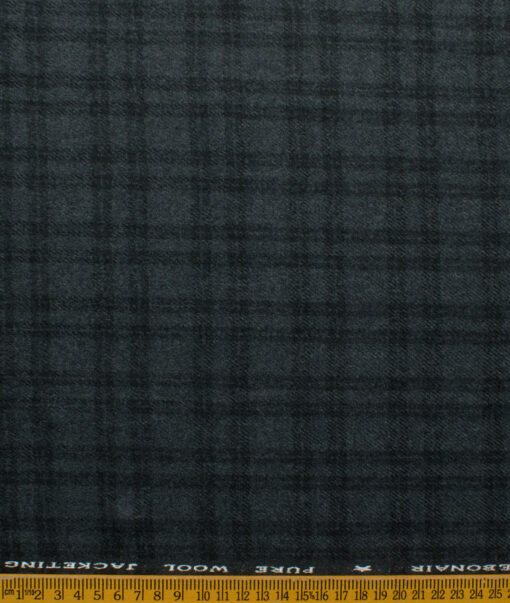 OCM Men's 100% Merino Wool Checks Fine 2 Meter Unstitched Tweed Jacketing & Blazer Fabric (Dark Grey)