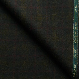 OCM Men's 100% Merino Wool Checks Fine 2 Meter Unstitched Tweed Jacketing & Blazer Fabric (Dark Greenish Brown)