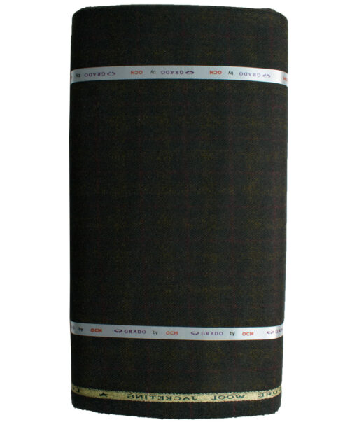 OCM Men's 100% Merino Wool Checks Fine 2 Meter Unstitched Tweed Jacketing & Blazer Fabric (Dark Greenish Brown)