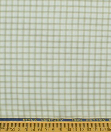 Birla Century Men's 100% Cotton Checks 2.25 Meter Unstitched Shirting Fabric (White & Brown)