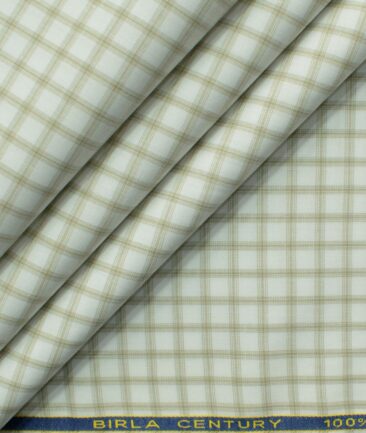 Birla Century Men's 100% Cotton Checks 2.25 Meter Unstitched Shirting Fabric (White & Brown)
