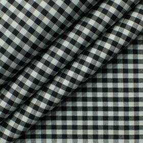 Burgoyne Men's Giza Cotton Checks 2.25 Meter Unstitched Shirting Fabric (White & Black)