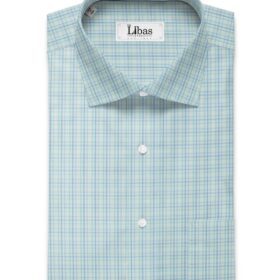 Cadini Men's Giza Blended Cotton Checks 2.25 Meter Unstitched Shirting Fabric (White & Green)