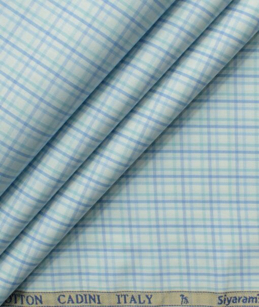 Cadini Men's Giza Blended Cotton Checks 2.25 Meter Unstitched Shirting Fabric (White & Green)