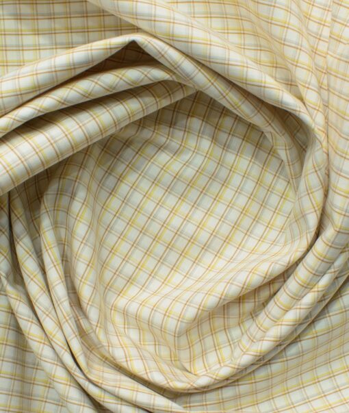 Cadini Men's Giza Blended Cotton Checks 2.25 Meter Unstitched Shirting Fabric (White & Yellow)