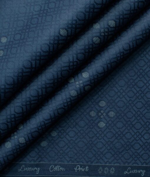Donzito Men's 100% Cotton Printed 2.25 Meter Unstitched Shirting Fabric (Dark Royal Blue)