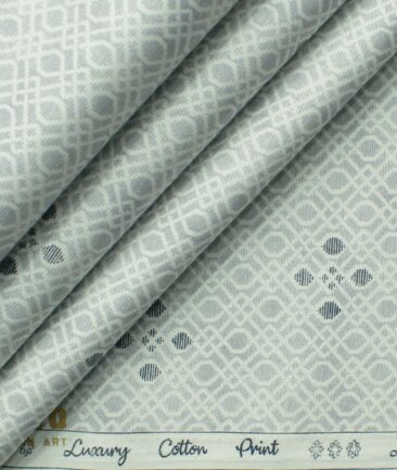 Donzito Men's 100% Cotton Printed 2.25 Meter Unstitched Shirting Fabric (White & Grey)