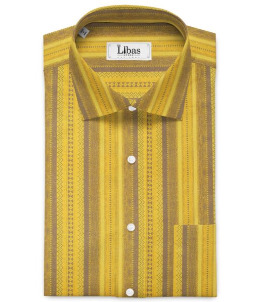Italian Channel Men's Terry Rayon Striped 2.25 Meter Unstitched Shirting Fabric (Yellow)