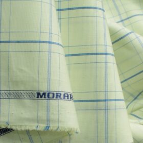 Morarjee Men's Super 60's Egyptian Cotton  Checks 2.25 Meter Unstitched Shirting Fabric (Pistachio & Blue)