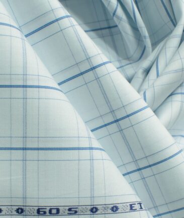 Morarjee Men's Super 60's Egyptian Cotton  Checks 2.25 Meter Unstitched Shirting Fabric (Sky Blue)