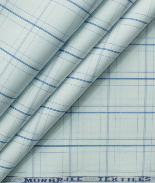 Morarjee Men's Super 60's Egyptian Cotton  Checks 2.25 Meter Unstitched Shirting Fabric (Sky Blue)