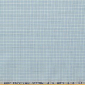 Morarjee Men's Super 60's Egyptian Cotton  Checks 2.25 Meter Unstitched Shirting Fabric (White & Blue)