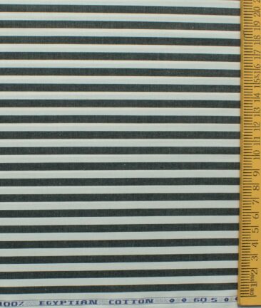 Morarjee Men's Super 60's Egyptian Cotton  Striped 2.25 Meter Unstitched Shirting Fabric (White & Dark Grey)