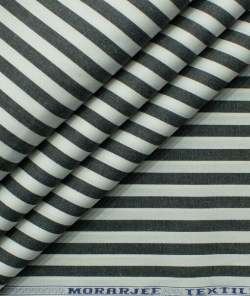 Morarjee Men's Super 60's Egyptian Cotton  Striped 2.25 Meter Unstitched Shirting Fabric (White & Dark Grey)