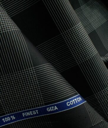 Tessitura Monti Men's Giza Cotton Checks 2.25 Meter Unstitched Shirting Fabric (Black)