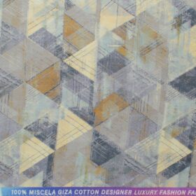Nemesis Men's Giza Cotton Printed 2.25 Meter Unstitched Shirting Fabric (Light Grey)