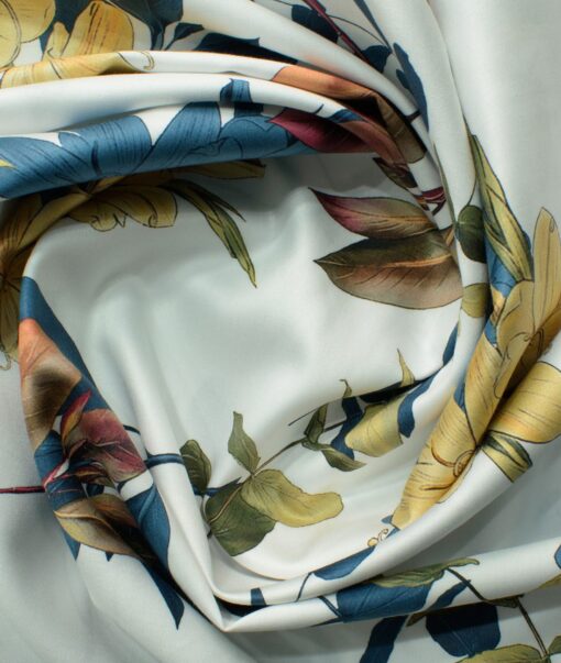 Nemesis Men's Giza Cotton Printed 2.25 Meter Unstitched Shirting Fabric (White)