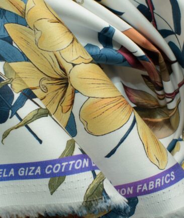 Nemesis Men's Giza Cotton Printed 2.25 Meter Unstitched Shirting Fabric (White)