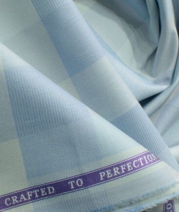 Soktas Men's Giza Cotton Checks 2.25 Meter Unstitched Shirting Fabric (Sky Blue)