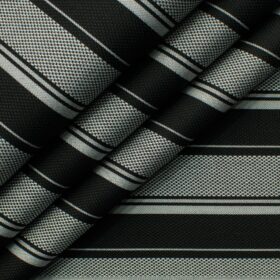 Soktas Men's Giza Cotton Striped 2.25 Meter Unstitched Shirting Fabric (Black & Grey)