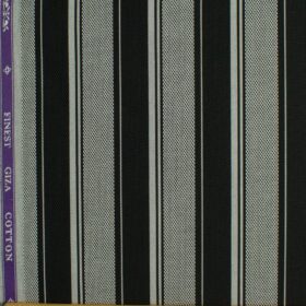 Soktas Men's Giza Cotton Striped 2.25 Meter Unstitched Shirting Fabric (Black & Grey)