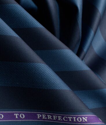 Soktas Men's Giza Cotton Striped 2.25 Meter Unstitched Shirting Fabric (Dark Blue)