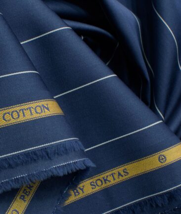 Soktas Men's Giza Cotton Striped 2.25 Meter Unstitched Shirting Fabric (Dark Royal Blue)