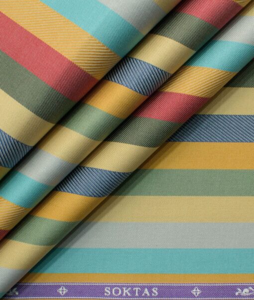 Soktas Men's Giza Cotton Striped 2.25 Meter Unstitched Shirting Fabric (Multicolor)