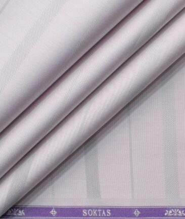 Soktas Men's Giza Cotton Striped 2.25 Meter Unstitched Shirting Fabric (Pink)