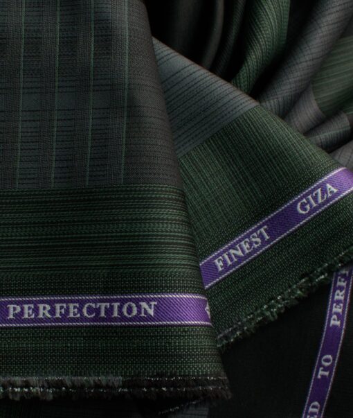 Soktas Men's Giza Cotton Checks 2.25 Meter Unstitched Shirting Fabric (Green & Grey)