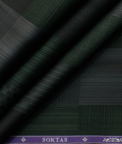 Soktas Men's Giza Cotton Checks 2.25 Meter Unstitched Shirting Fabric (Green & Grey)