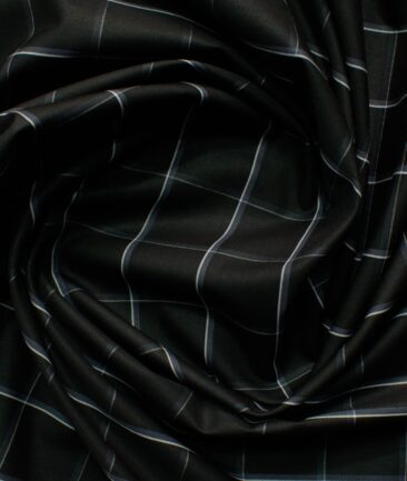 Soktas Men's Cotton Checks 2.25 Meter Unstitched Shirting Fabric (Black & White)