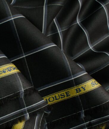 Soktas Men's Cotton Checks 2.25 Meter Unstitched Shirting Fabric (Black & White)