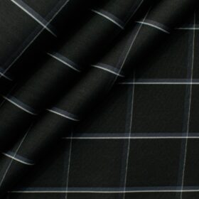 Soktas Men's Cotton Checks 2.25 Meter Unstitched Shirting Fabric (Black & White)