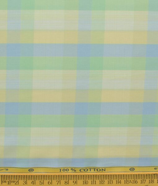 Soktas Men's Cotton Checks 2.25 Meter Unstitched Shirting Fabric (Yellow & Green)