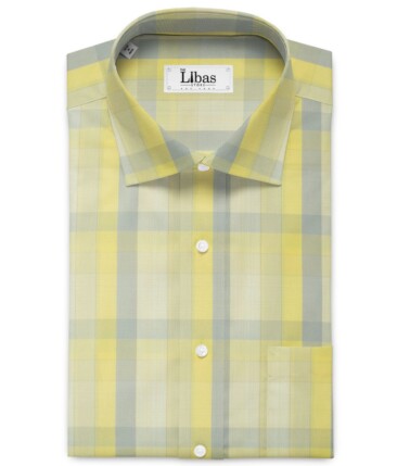 Soktas Men's Cotton Checks 2.25 Meter Unstitched Shirting Fabric (Yellow & Grey)