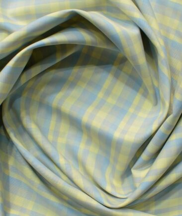 Soktas Men's Cotton Checks 2.25 Meter Unstitched Shirting Fabric (Yellow & Purplish Grey)
