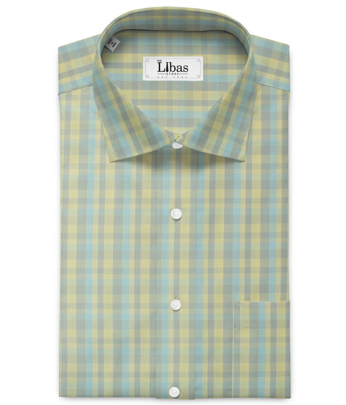 Soktas Men's Cotton Checks Unstitched Shirting Fabric (Yellow Grey)