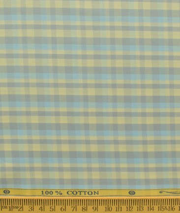 Soktas Men's Cotton Checks 2.25 Meter Unstitched Shirting Fabric (Yellow Grey)