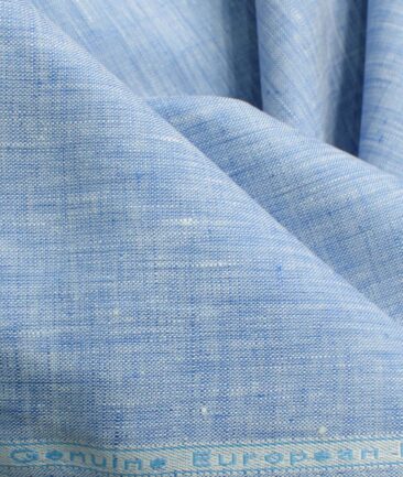 Linen Club Men's Pure Linen 60 LEA Self Design 2.25 Meter Unstitched Shirting Fabric (Blue)