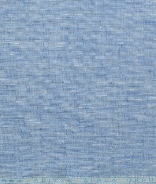 Linen Club Men's Pure Linen 60 LEA Self Design 2.25 Meter Unstitched Shirting Fabric (Blue)