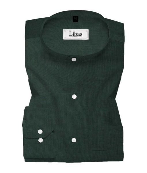 Linen Club Men's Pure Linen 60 LEA Solids 2.25 Meter Unstitched Shirting Fabric (Dark Green)