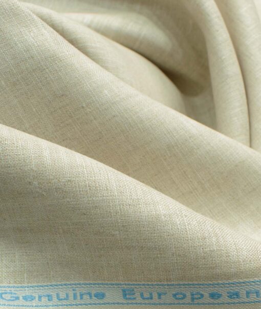 Linen Club Men's Pure Linen 60 LEA Self Design 2.25 Meter Unstitched Shirting Fabric (Tan Beige)