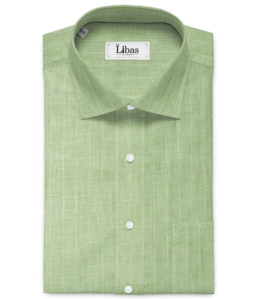 Linen Club Men's Pure Linen 66 LEA Striped 2.25 Meter Unstitched Shirting Fabric (Olive Green)