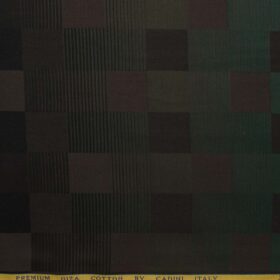 Cadini Men's Giza Cotton Checks 2.25 Meter Unstitched Shirting Fabric (Dark Sea Green)