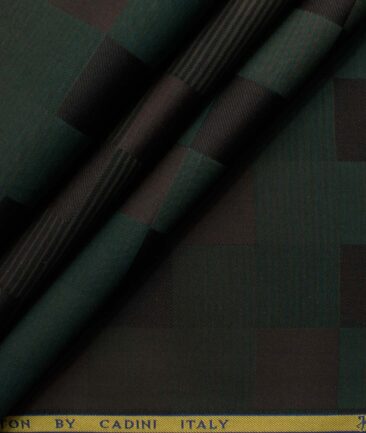 Cadini Men's Giza Cotton Checks 2.25 Meter Unstitched Shirting Fabric (Dark Sea Green)