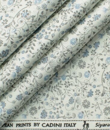 Cadini Men's Premium Cotton Printed 2.25 Meter Unstitched Shirting Fabric (White)