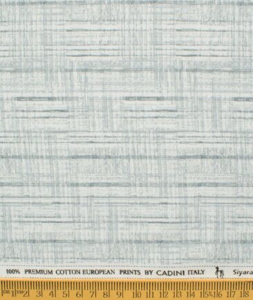 Cadini Men's Premium Cotton Printed 2.25 Meter Unstitched Shirting Fabric (White & Grey)