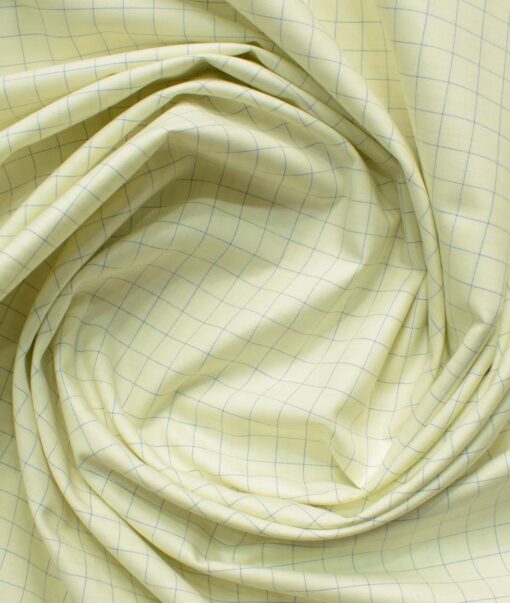 Cadini Men's Pure Cotton Checks 2.25 Meter Unstitched Shirting Fabric (Banana Yellow)