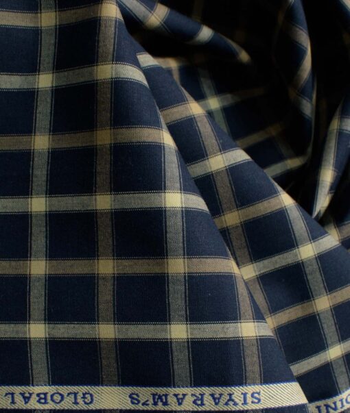 Cadini Men's Pure Cotton Checks 2.25 Meter Unstitched Shirting Fabric (Dark Blue)